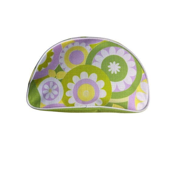 Clinique Floral Cosmetic Bag With Green & Purple Retro Print - Picture 2 of 16